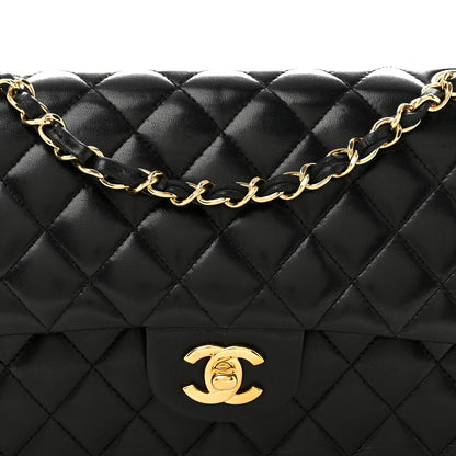 Lambskin Quilted Medium Double Flap Black