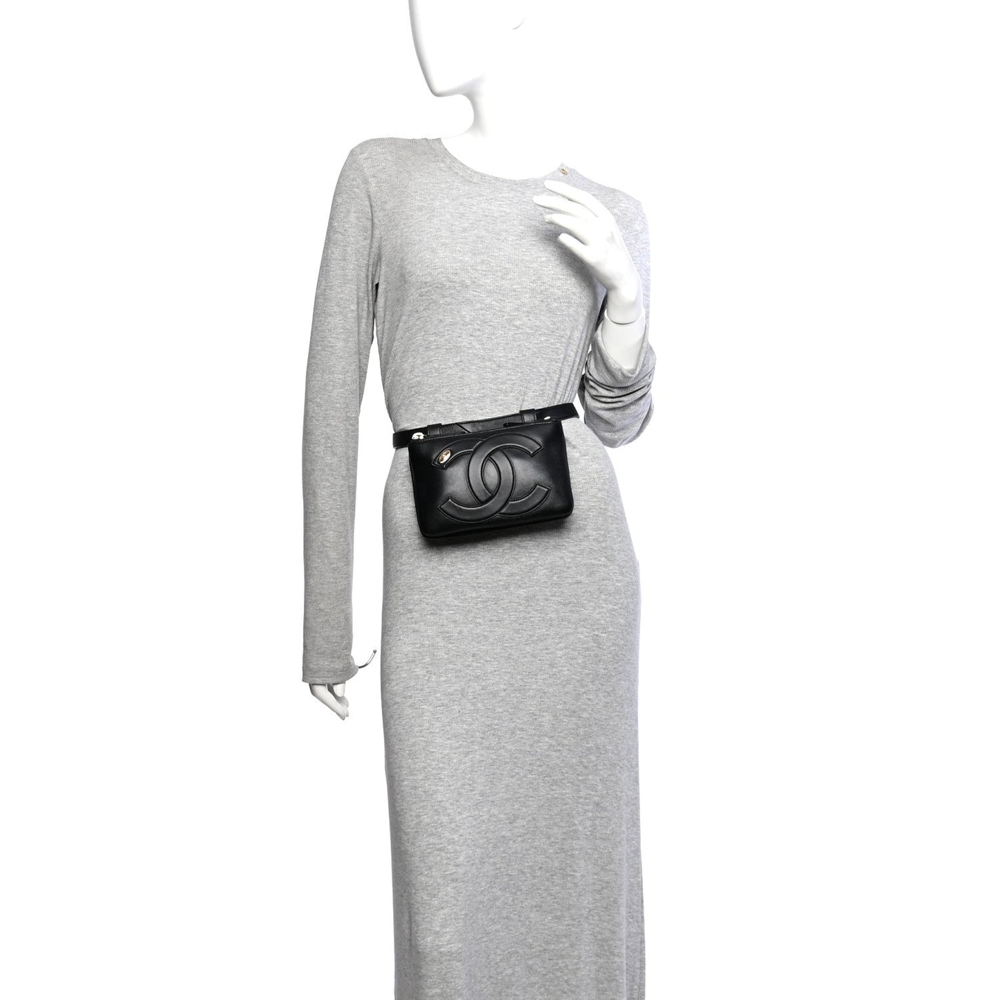 Lambskin CC Mania Waist Belt Bag Black