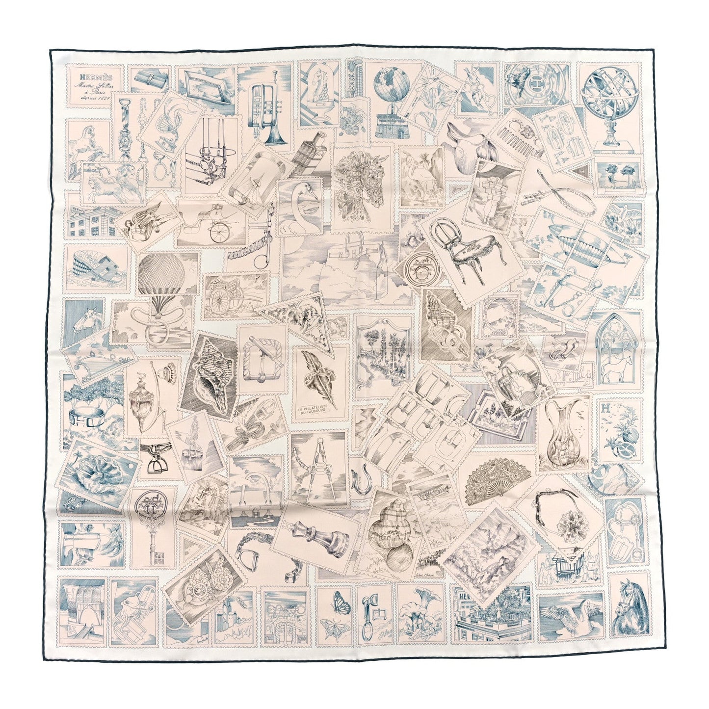Silk Le Philateliste Du Faubourg Scarf 90 Gris Parchemin White