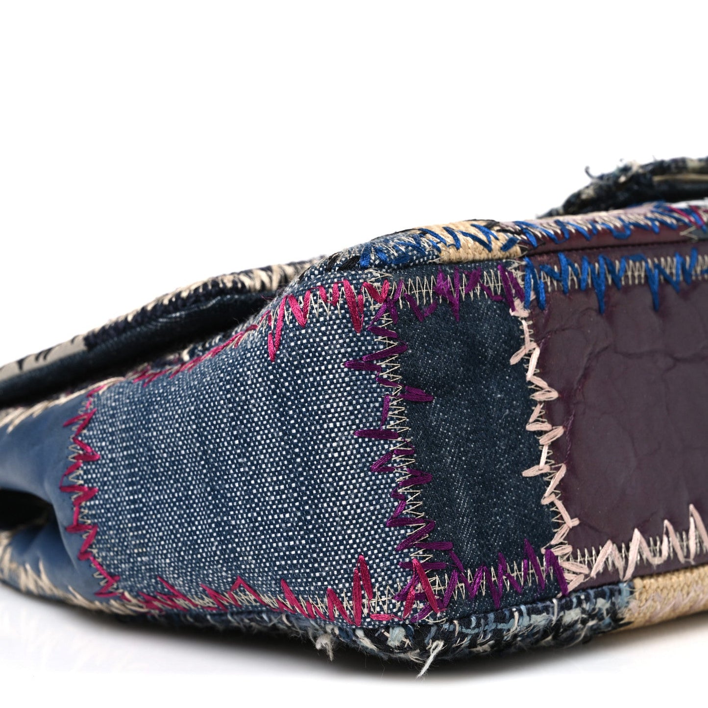 Denim Tweed Patchwork Jumbo Single Flap Multicolor
