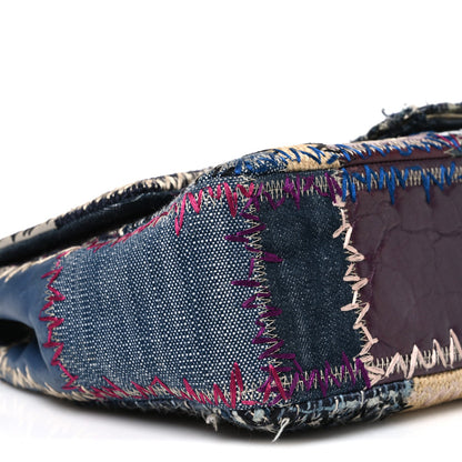 Denim Tweed Patchwork Jumbo Single Flap Multicolor