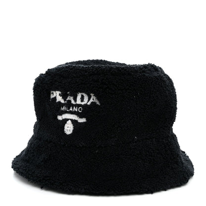Terry Cloth Logo Embroidered Womens Bucket Hat S Black White