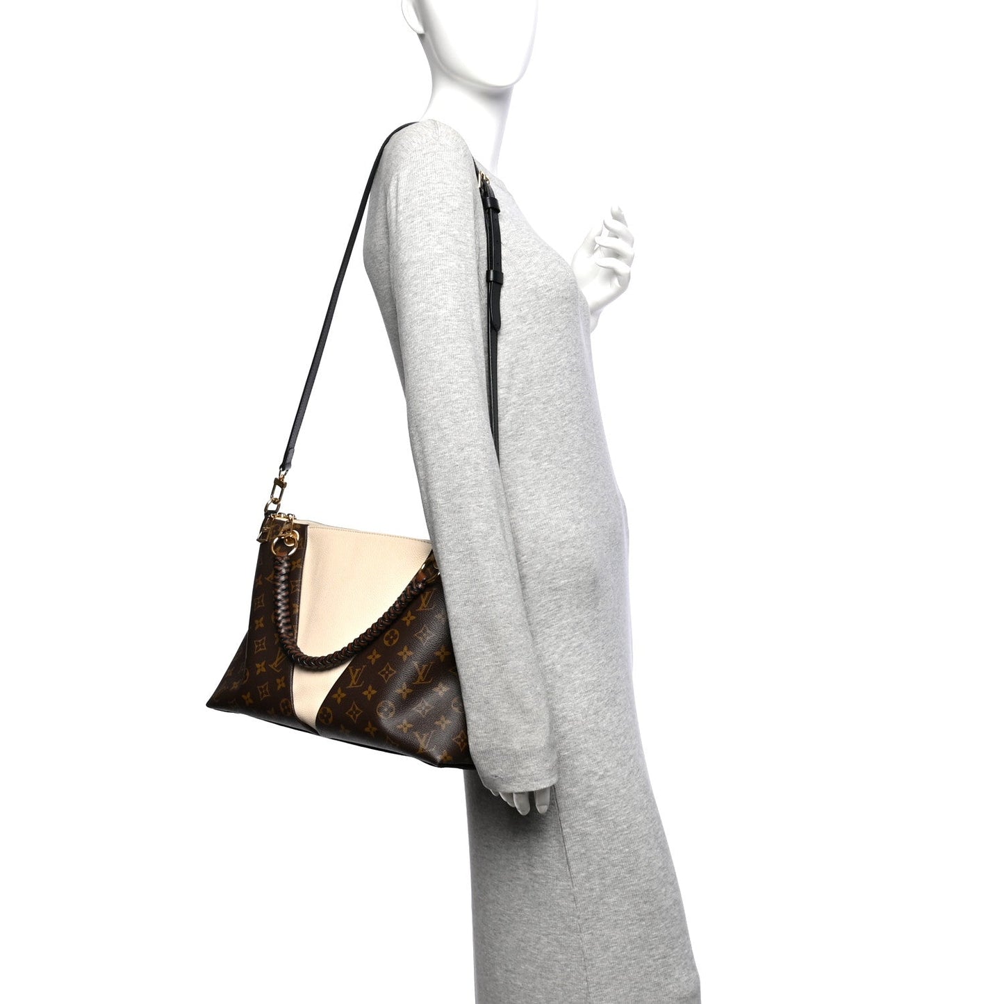 Monogram Braided V Tote MM Creme