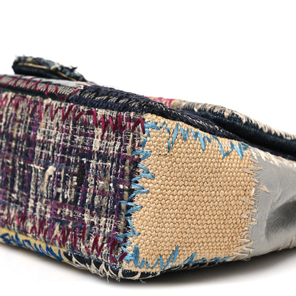 Denim Tweed Patchwork Jumbo Single Flap Multicolor