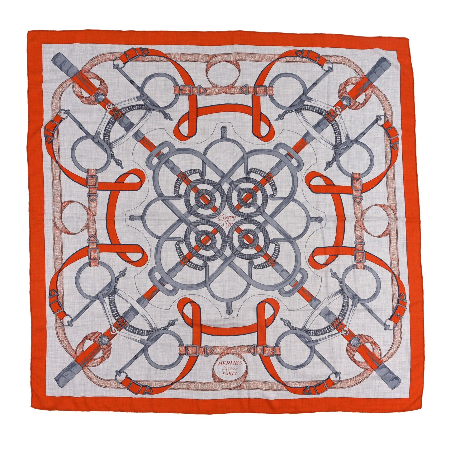 Cashmere Silk Eperon D'Or Shawl 140  Orange Gris Chine