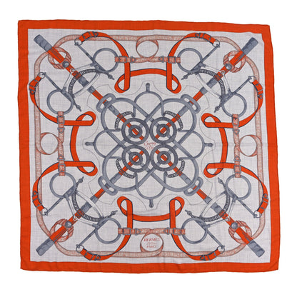 Cashmere Silk Eperon D'Or Shawl 140  Orange Gris Chine