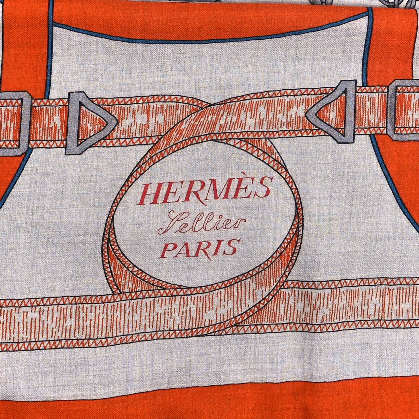 Cashmere Silk Eperon D'Or Shawl 140  Orange Gris Chine