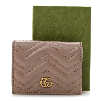 Calfskin Matelasse GG Marmont Card Case Wallet Porcelain Rose Porcelain Rose