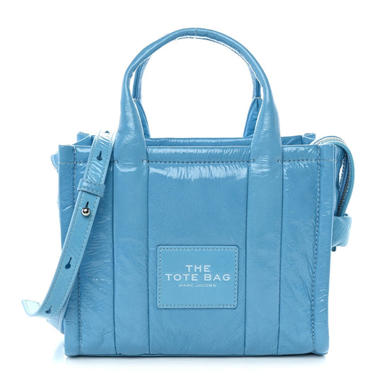 Shiny Crinkled Calfskin The Tote Bag Air Blue