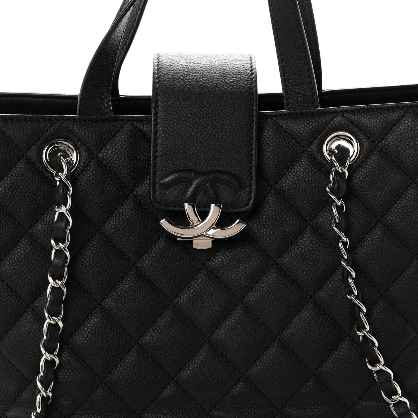 Caviar Quilted Large CC Box Shopping Tote Black