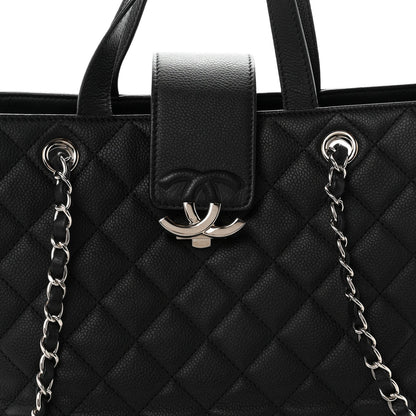 Caviar Quilted Large CC Box Shopping Tote Black