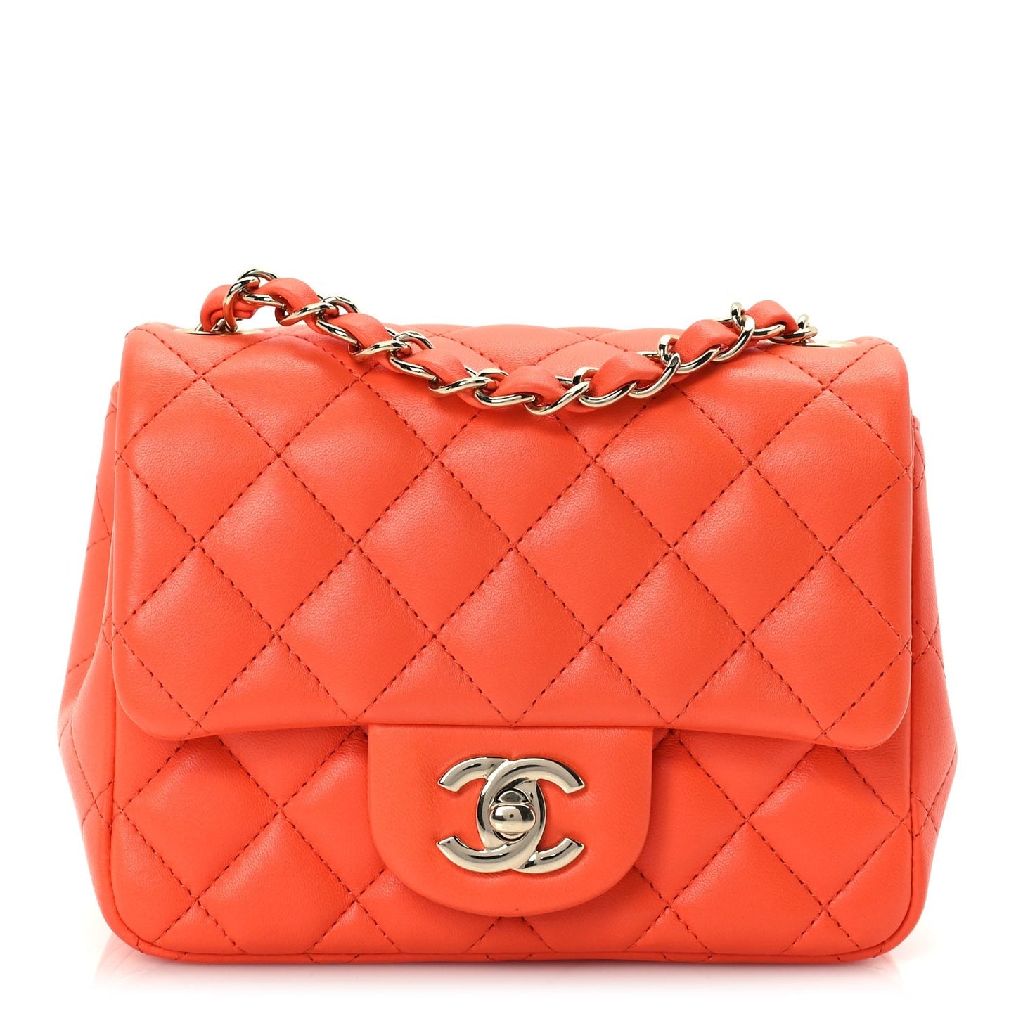 Lambskin Quilted Mini Square Flap Orange