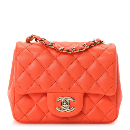 Lambskin Quilted Mini Square Flap Orange