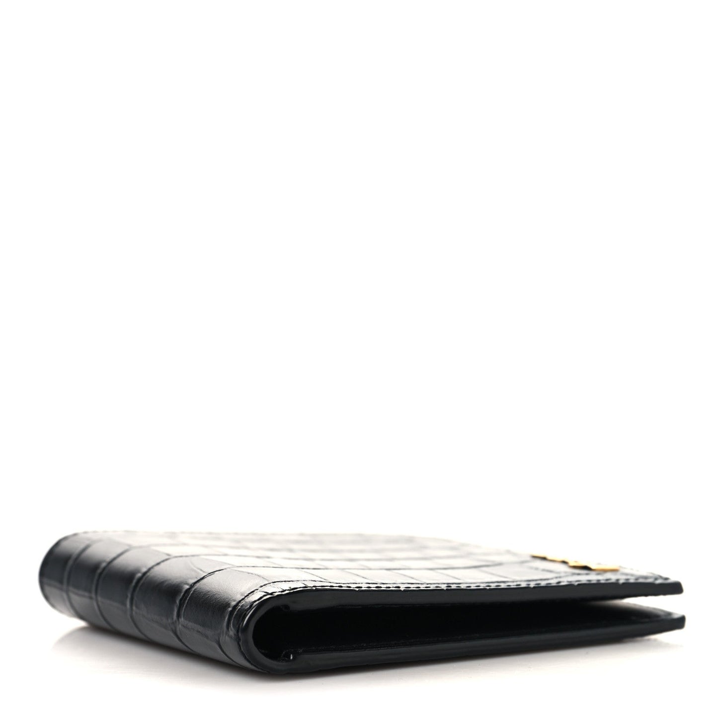 Calfskin Crocodile Embossed Tiny Cassandre East West Wallet Black