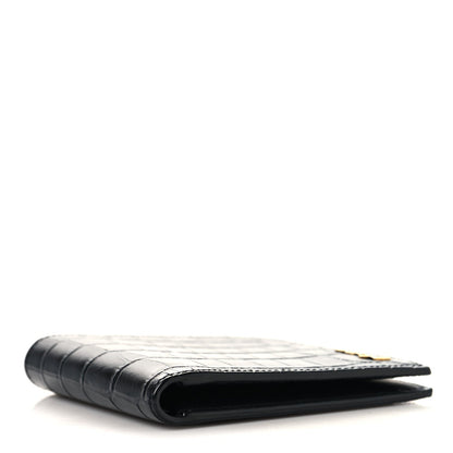 Calfskin Crocodile Embossed Tiny Cassandre East West Wallet Black