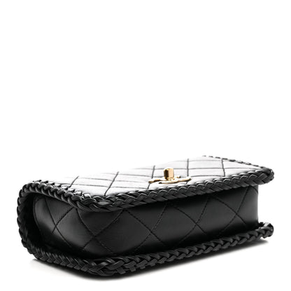 Lambskin Quilted Small Whipstitch Flap Bag Black