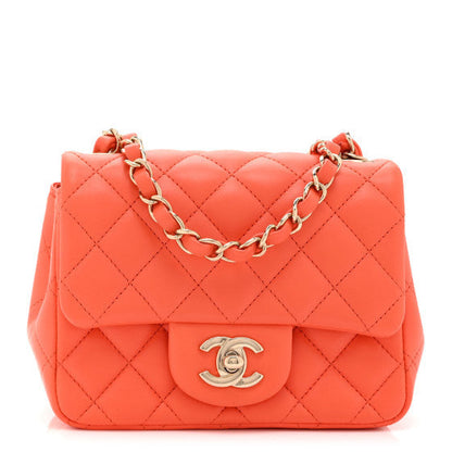 Lambskin Quilted Mini Square Flap Orange