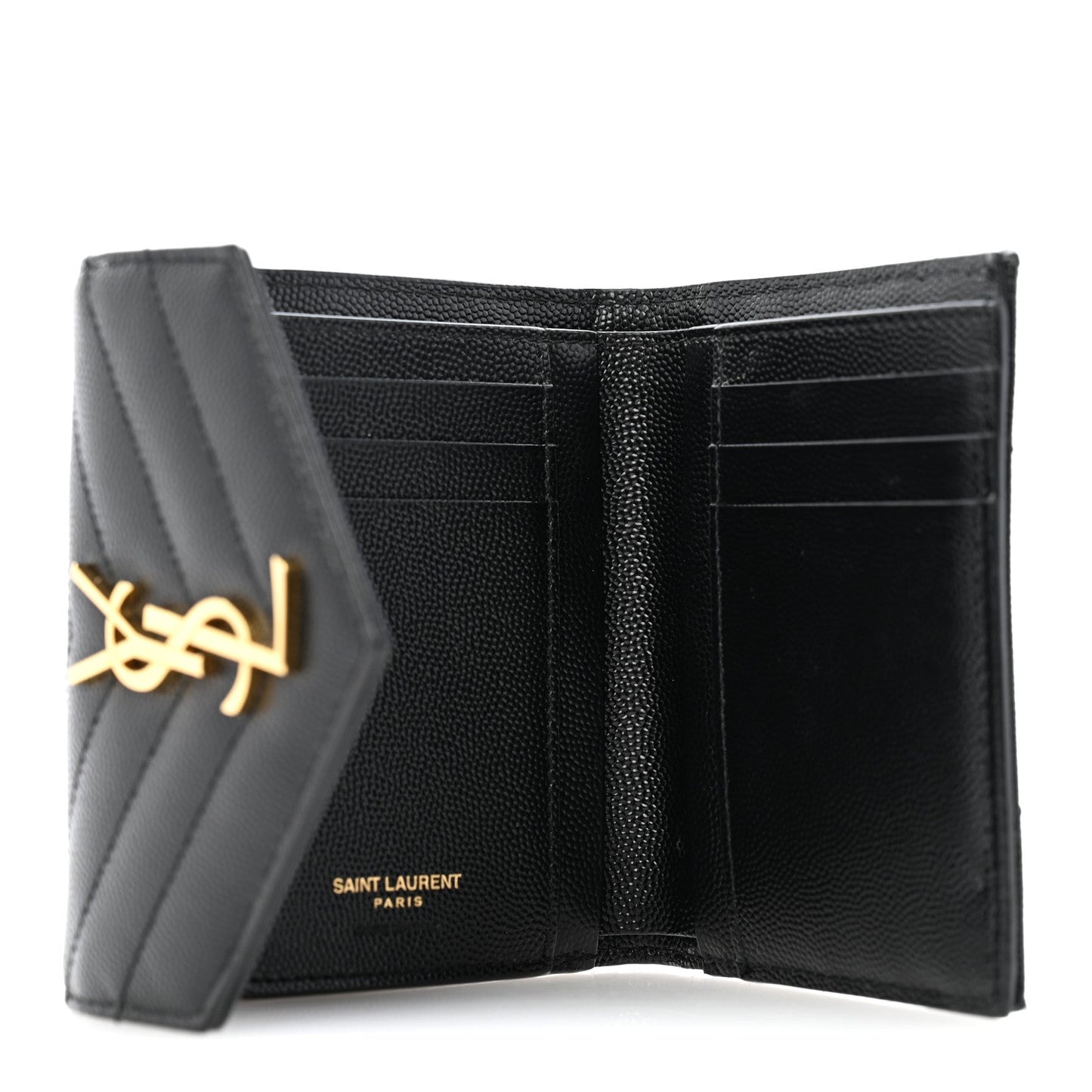 Grain De Poudre Matelasse Chevron Monogram Compact Tri Fold Wallet Black