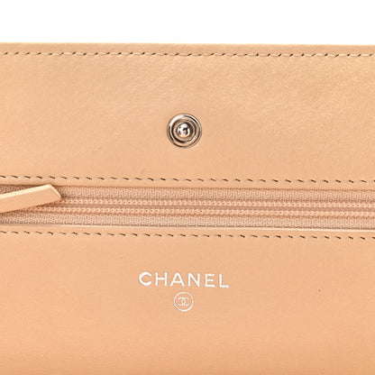 Lambskin Quilted Wallet On Chain WOC Beige