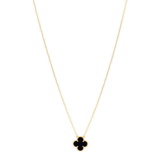 18K Yellow Gold Black Onyx Vintage Alhambra Pendant Necklace
