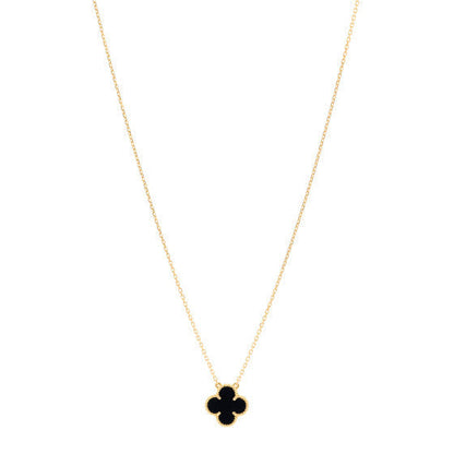 18K Yellow Gold Black Onyx Vintage Alhambra Pendant Necklace