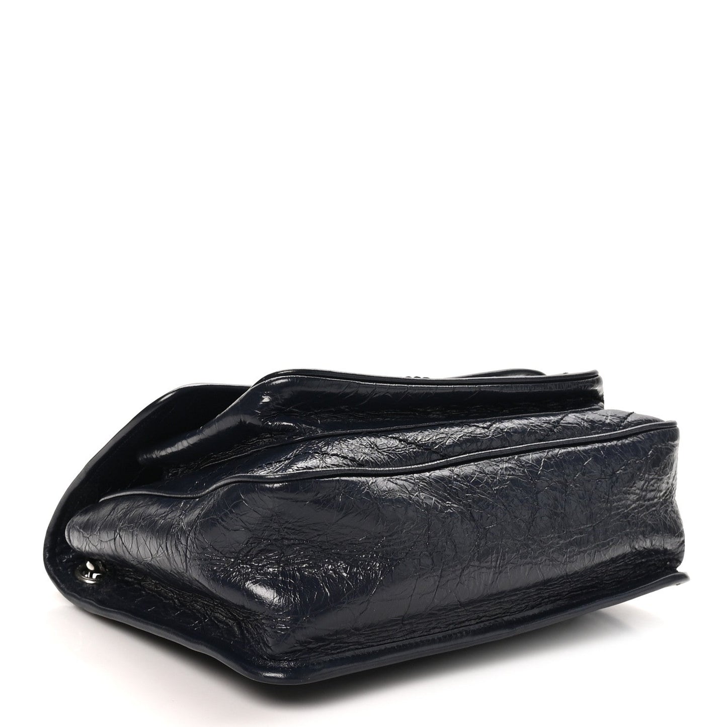 Crinkled Calfskin Matelasse Monogram Medium Niki Chain Satchel Deep Marine