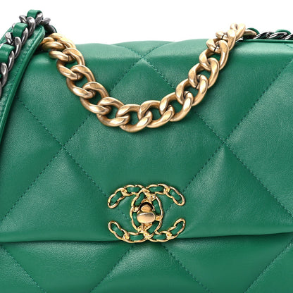 Lambskin Quilted Medium 19 Flap  Green