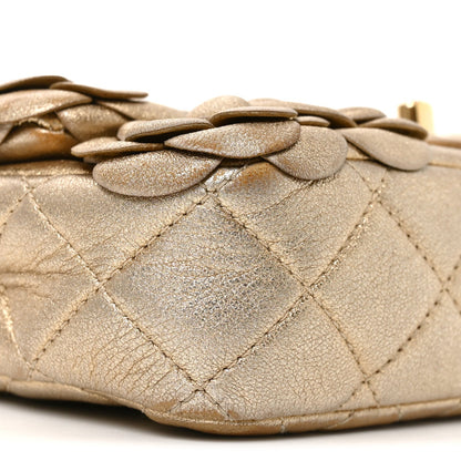 Metallic Lambskin Quilted Mini Camellia Flap Gold