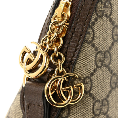 GG Supreme Monogram Textured Dollar Calfskin Web Small Ophidia Dome Shoulder Bag Beige Ebony New Acero