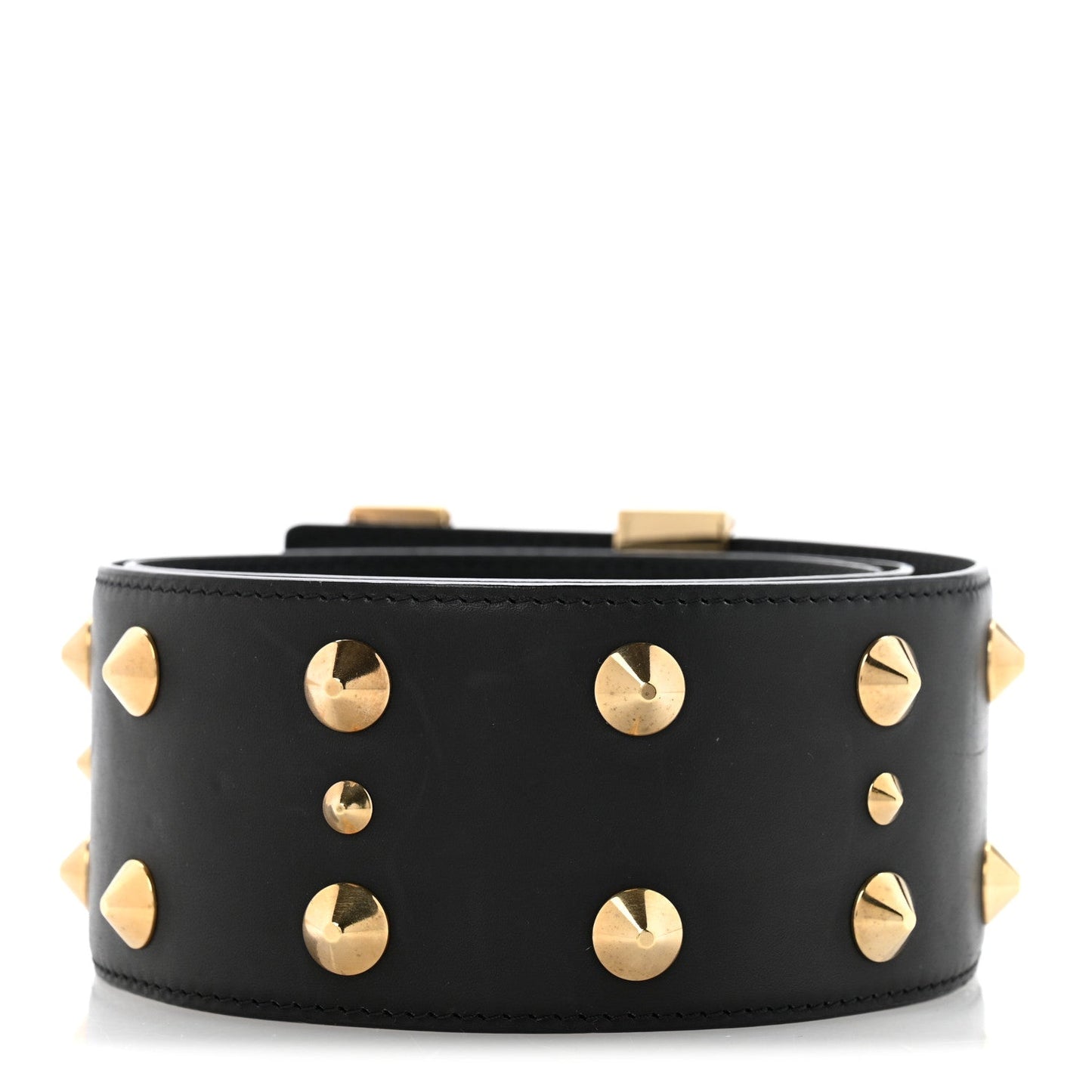 Calfskin LV Initiales Clous Belt 75 30 Black Gold