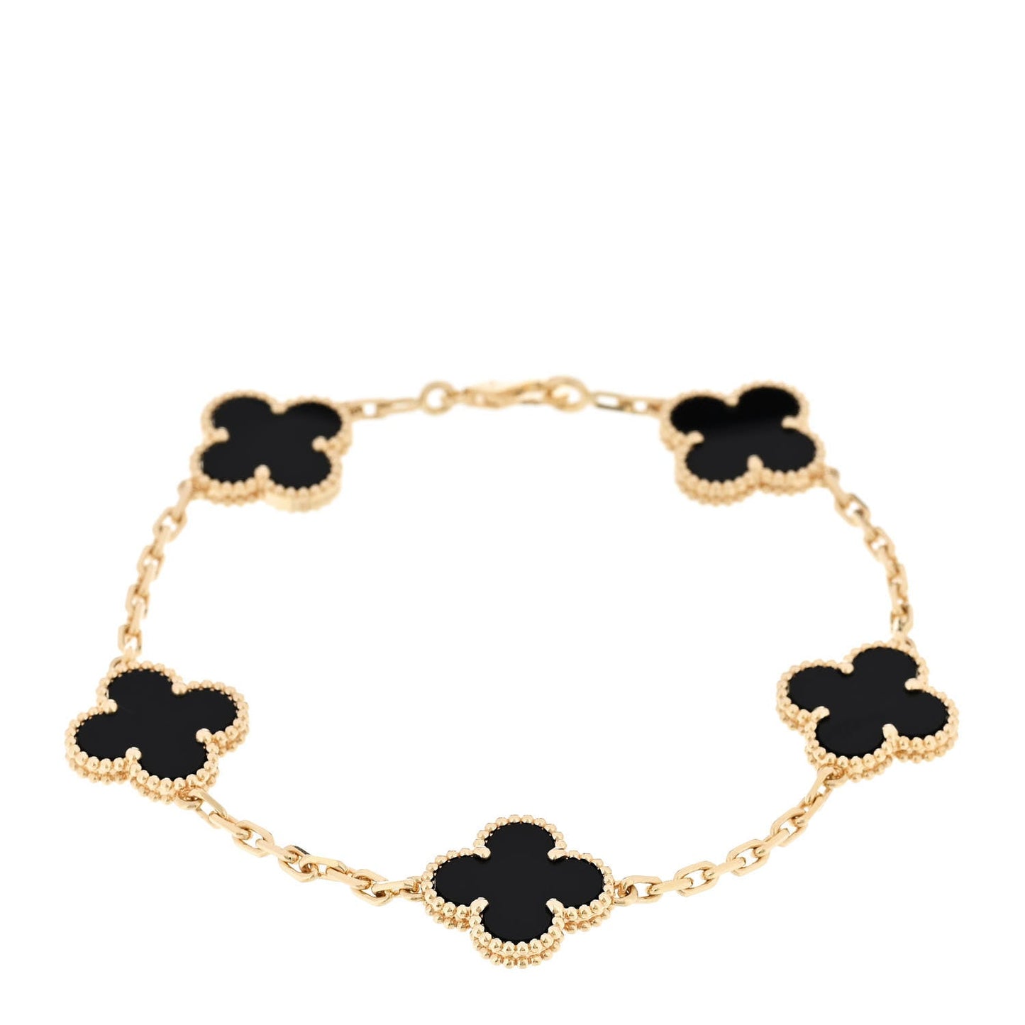 18K Yellow Gold Black Onyx 5 Motifs Vintage Alhambra Bracelet