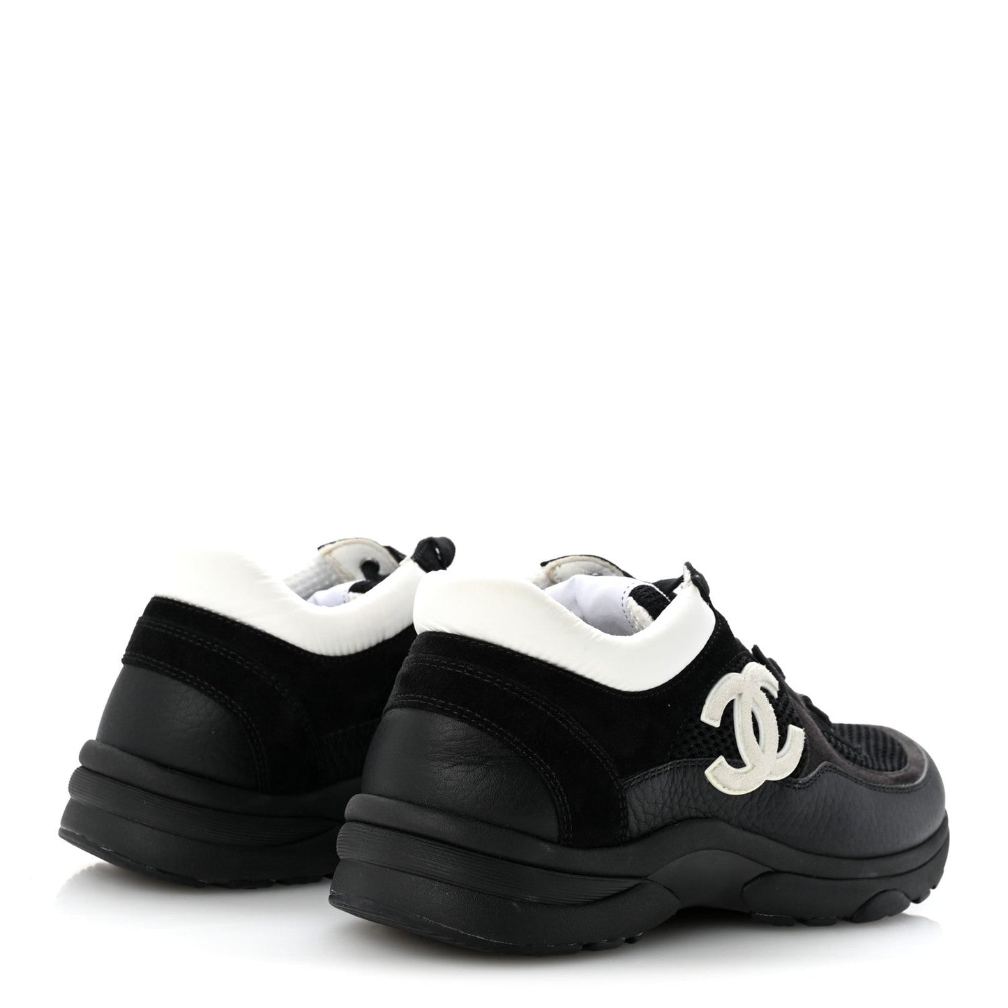 Mesh Suede Grained Calfskin Womens CC Sneakers 38 Black White