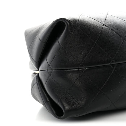 Lambskin Stitched Clutch With Chain Black