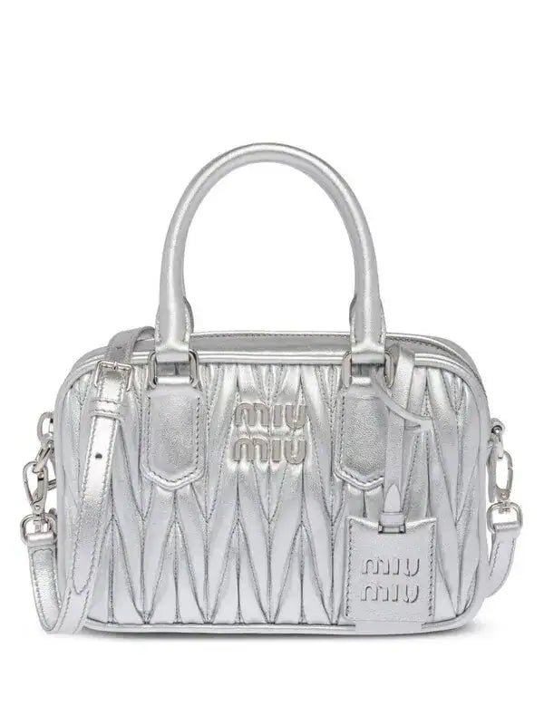 BOWLING BAG 21 IN SILVER LAMBSKIN