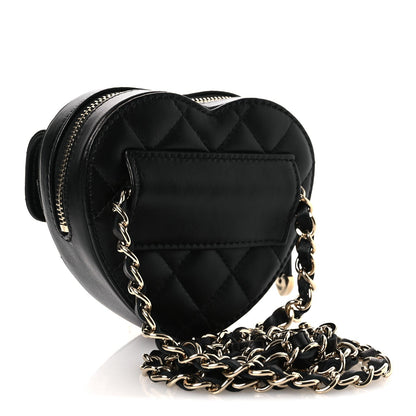 Lambskin Quilted CC In Love Heart Waist Belt Bag With Chain Black