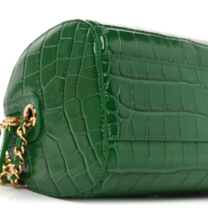 Calfskin Crocodile Embossed Mini Bowling Clutch With Chain Green