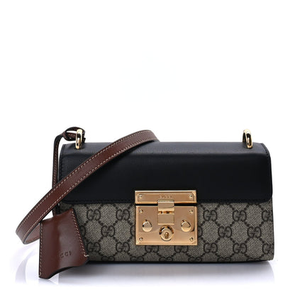 GG Supreme Monogram Calfskin Padlock Mini Shoulder Bag Brown