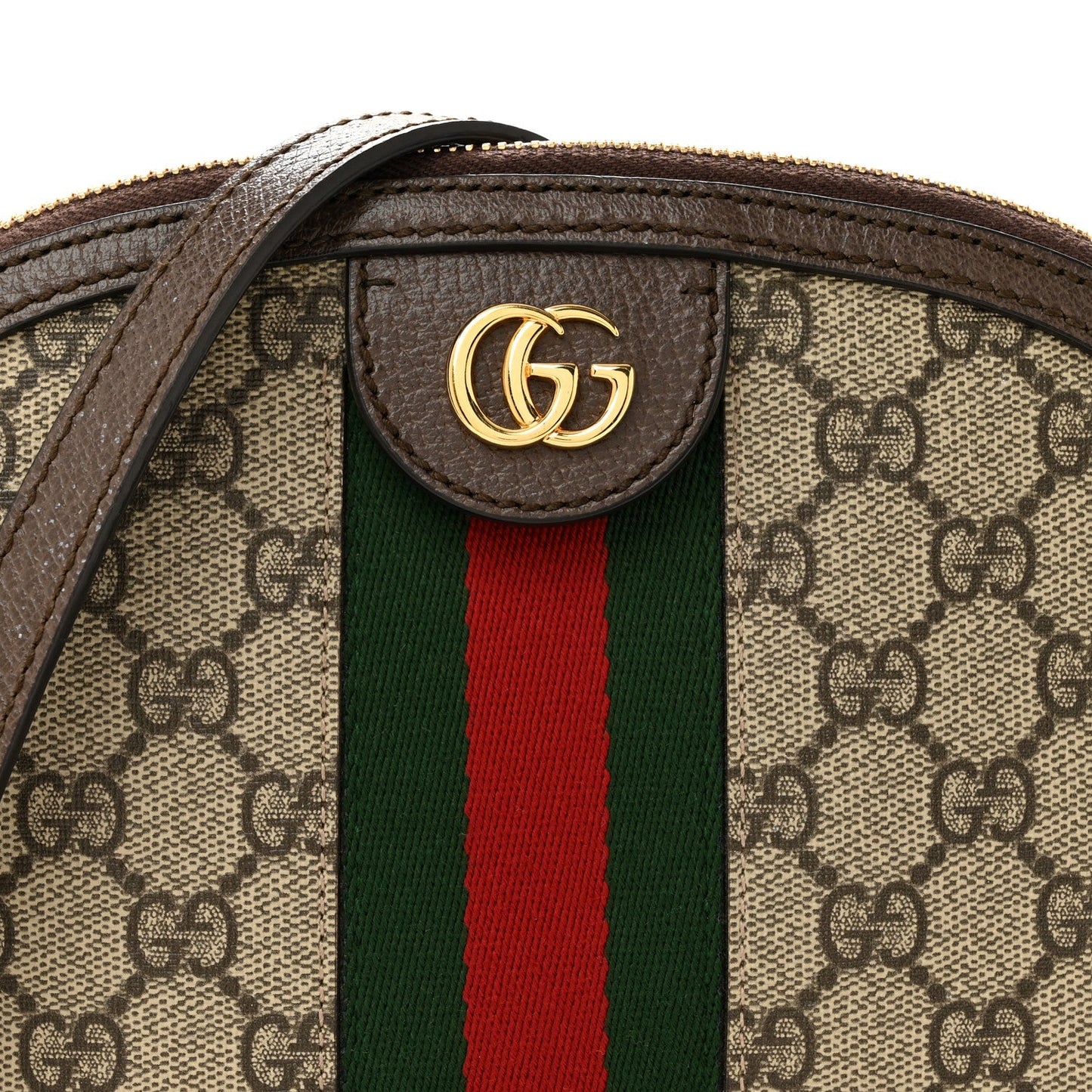 GG Supreme Monogram Textured Dollar Calfskin Web Small Ophidia Dome Shoulder Bag Beige Ebony New Acero