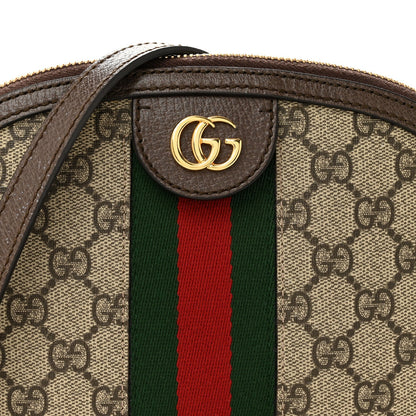 GG Supreme Monogram Textured Dollar Calfskin Web Small Ophidia Dome Shoulder Bag Beige Ebony New Acero