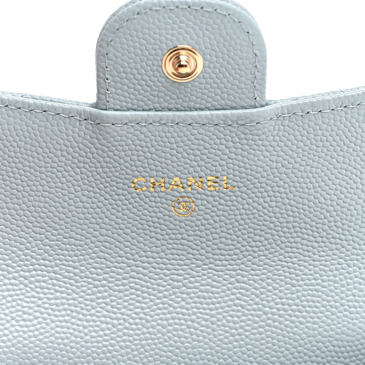 Caviar Quilted Flap Card Holder Wallet Light Blue