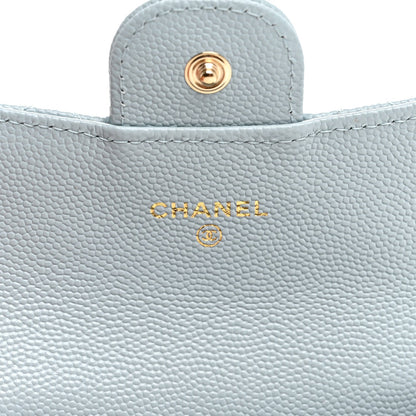 Caviar Quilted Flap Card Holder Wallet Light Blue