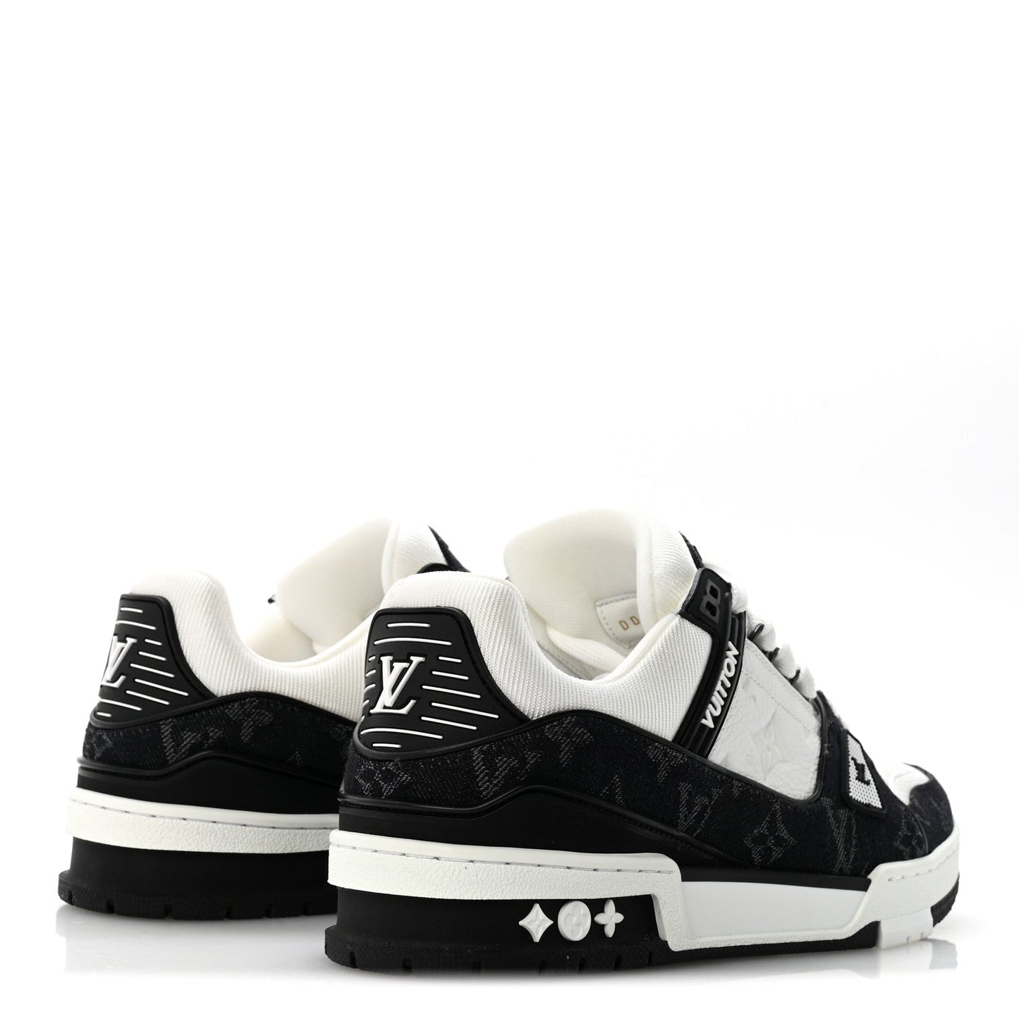 Calfskin Embossed Monogram Denim Womens LV Trainer Sneakers 39 Black