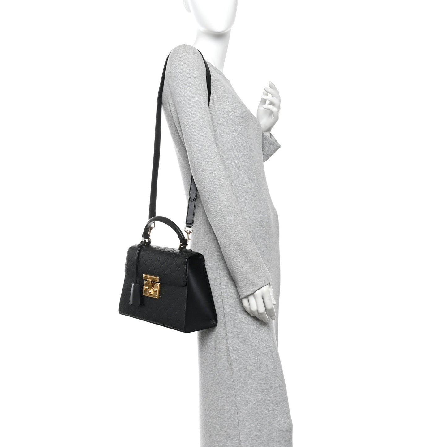 Guccissima Signature Small Padlock Top Handle Bag  Black