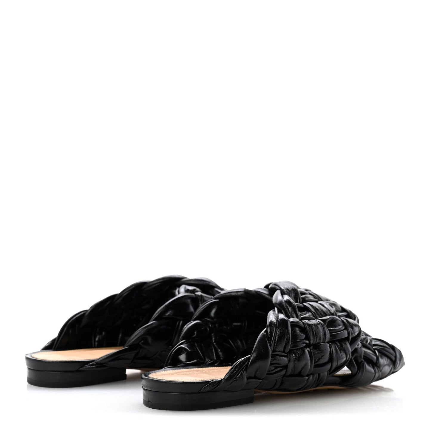 Shiny Nappa Intrecciato The Board Flat Sandals 36 Black