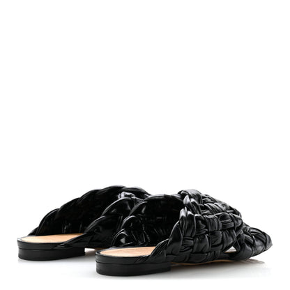 Shiny Nappa Intrecciato The Board Flat Sandals 36 Black