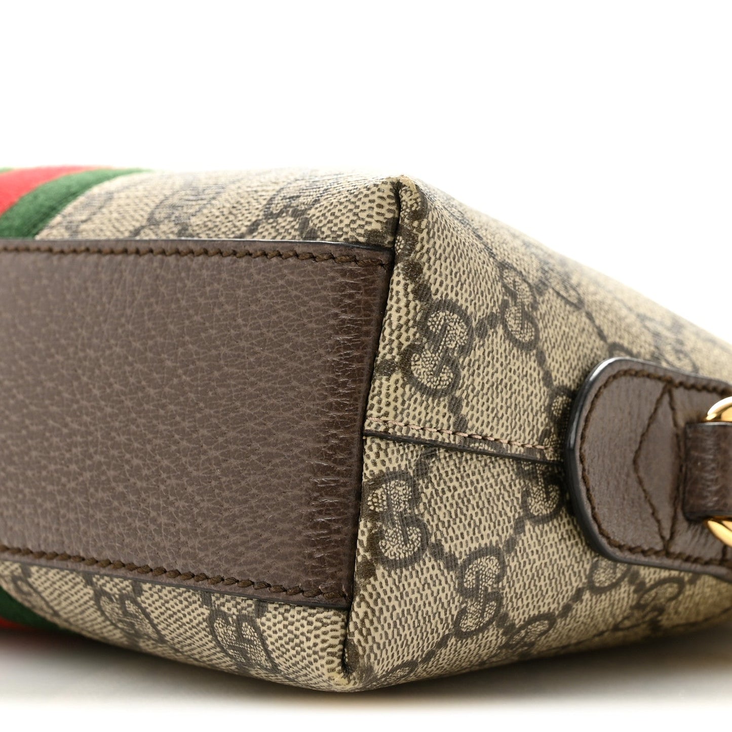 GG Supreme Monogram Textured Dollar Calfskin Web Small Ophidia Dome Shoulder Bag Beige Ebony New Acero