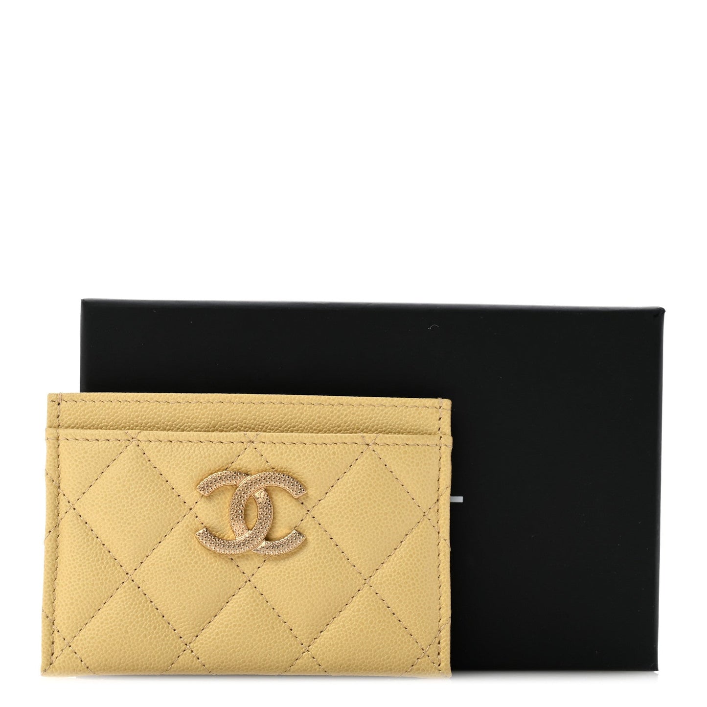 Caviar Quilted Studded CC Card Holder Yellow