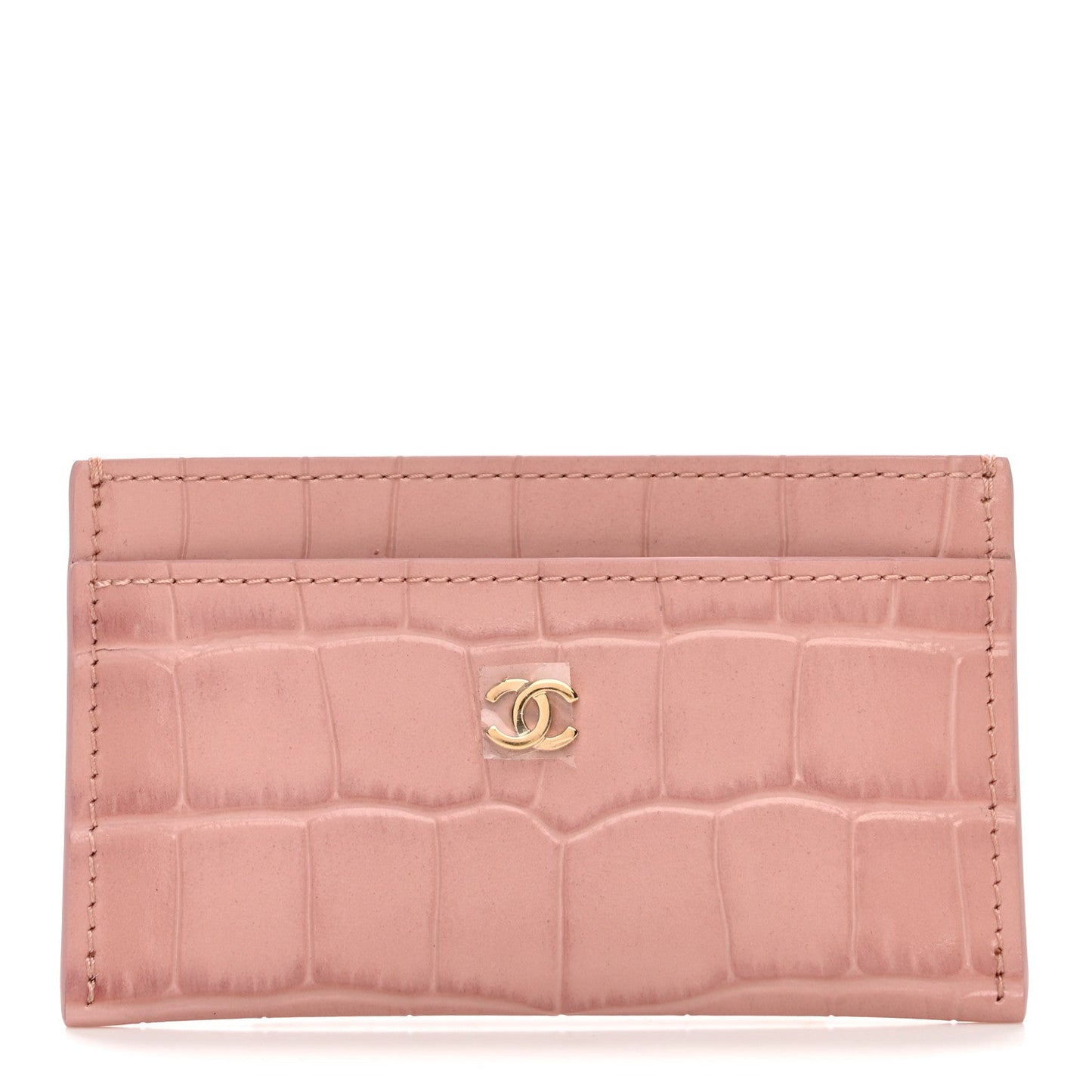 Calfskin Crocodile Embossed Crococo Card Holder Light Pink