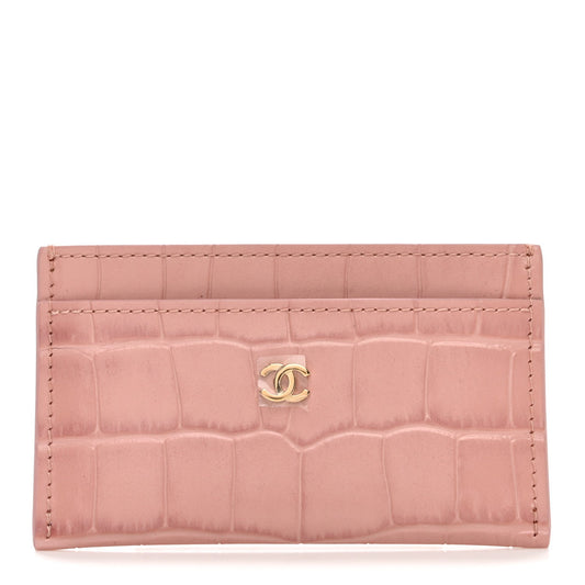 Calfskin Crocodile Embossed Crococo Card Holder Light Pink