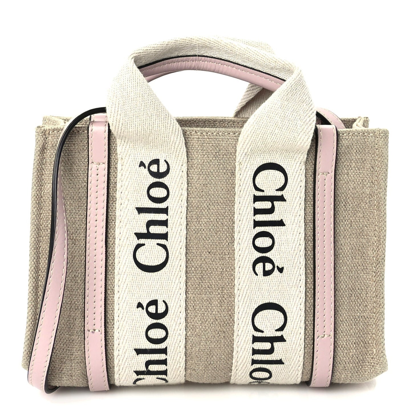 Cotton Calfskin Mini Woody Ribbon Tote  White Pink